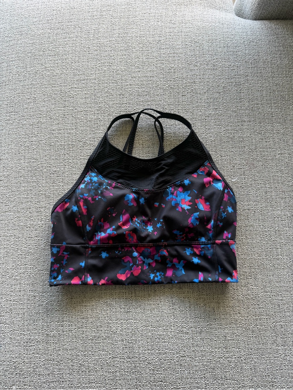 lululemon athletica Black Sports Bra with Pink & Blue Floral Print